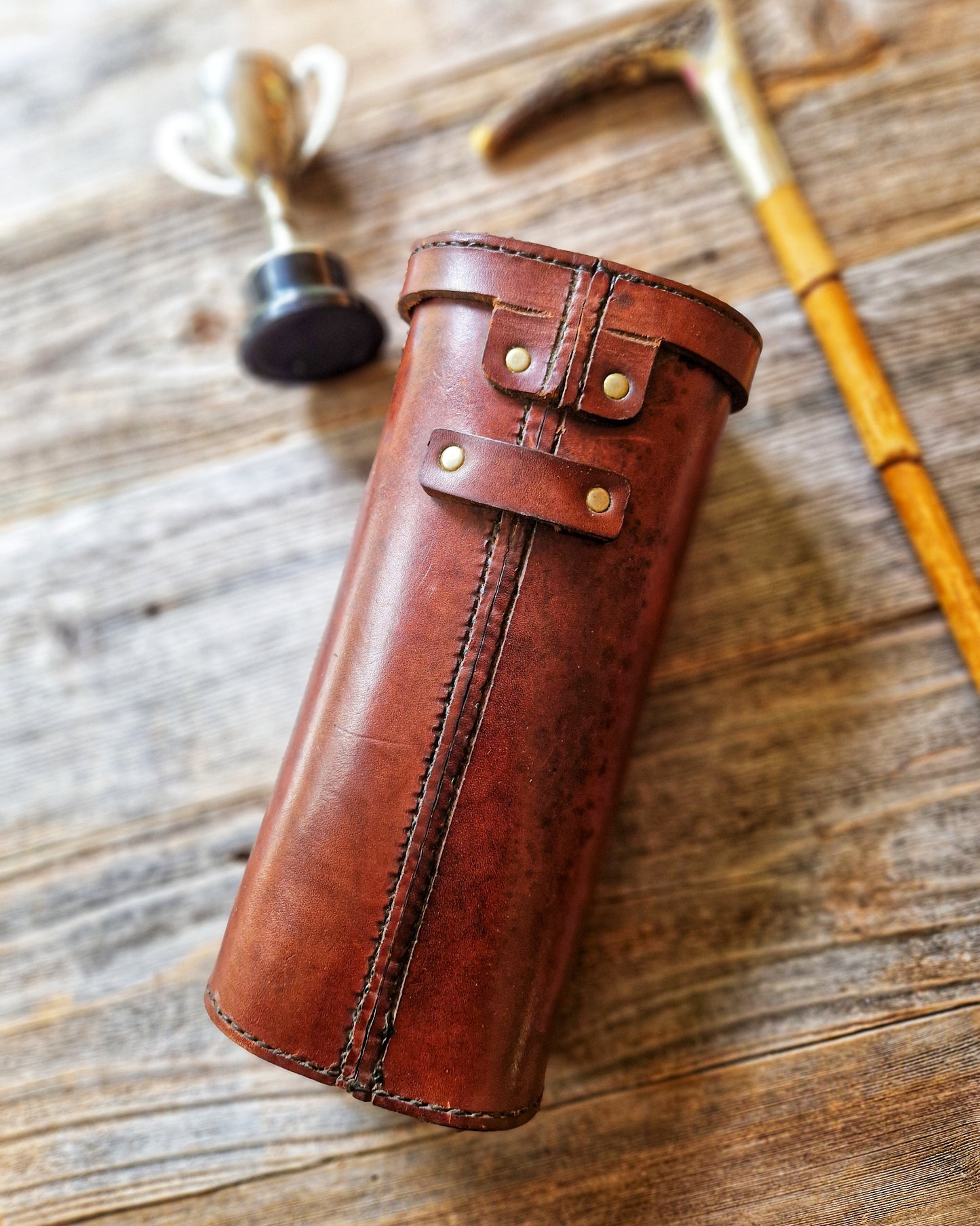 English Leather Flask Case c. 1900–1930 | Antique Equestrian Sporting Accessory