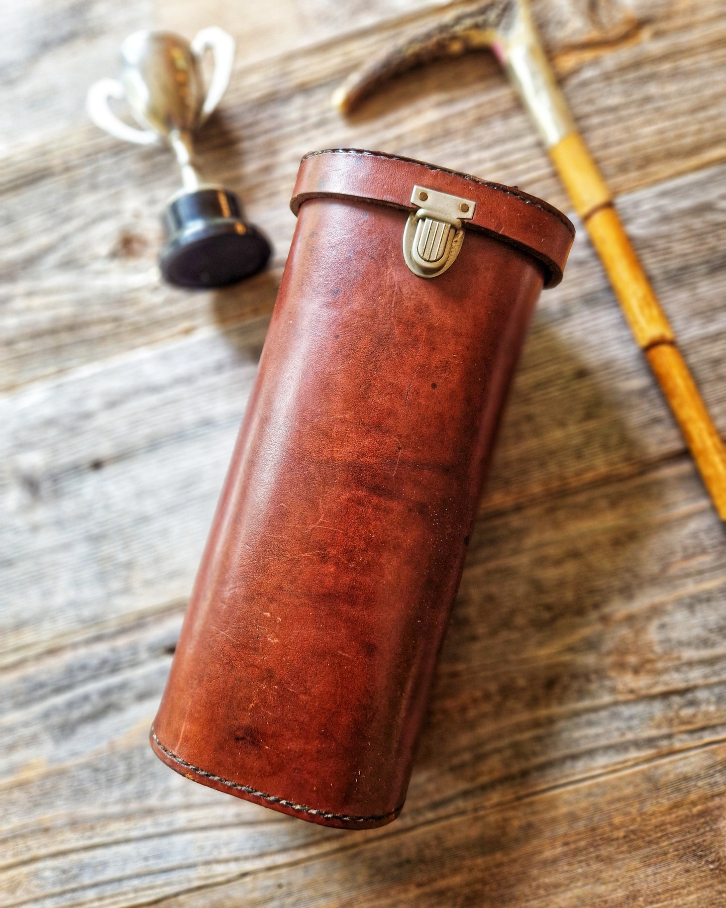 English Leather Flask Case c. 1900–1930 | Antique Equestrian Sporting Accessory