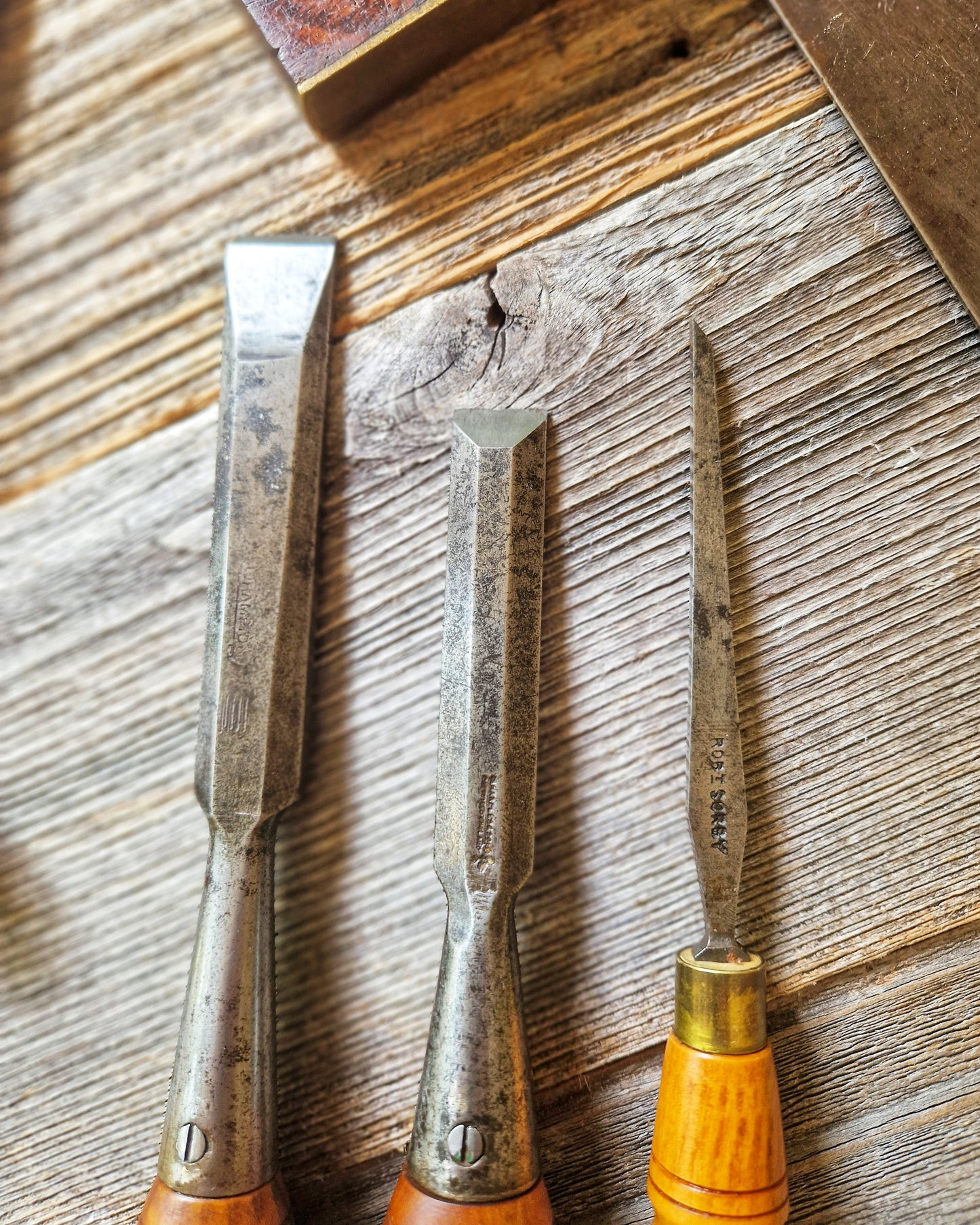 Set of 3 Woodworking Chisels including Marples, Sorby | Vintage Hand Tools c. 1935-1965
