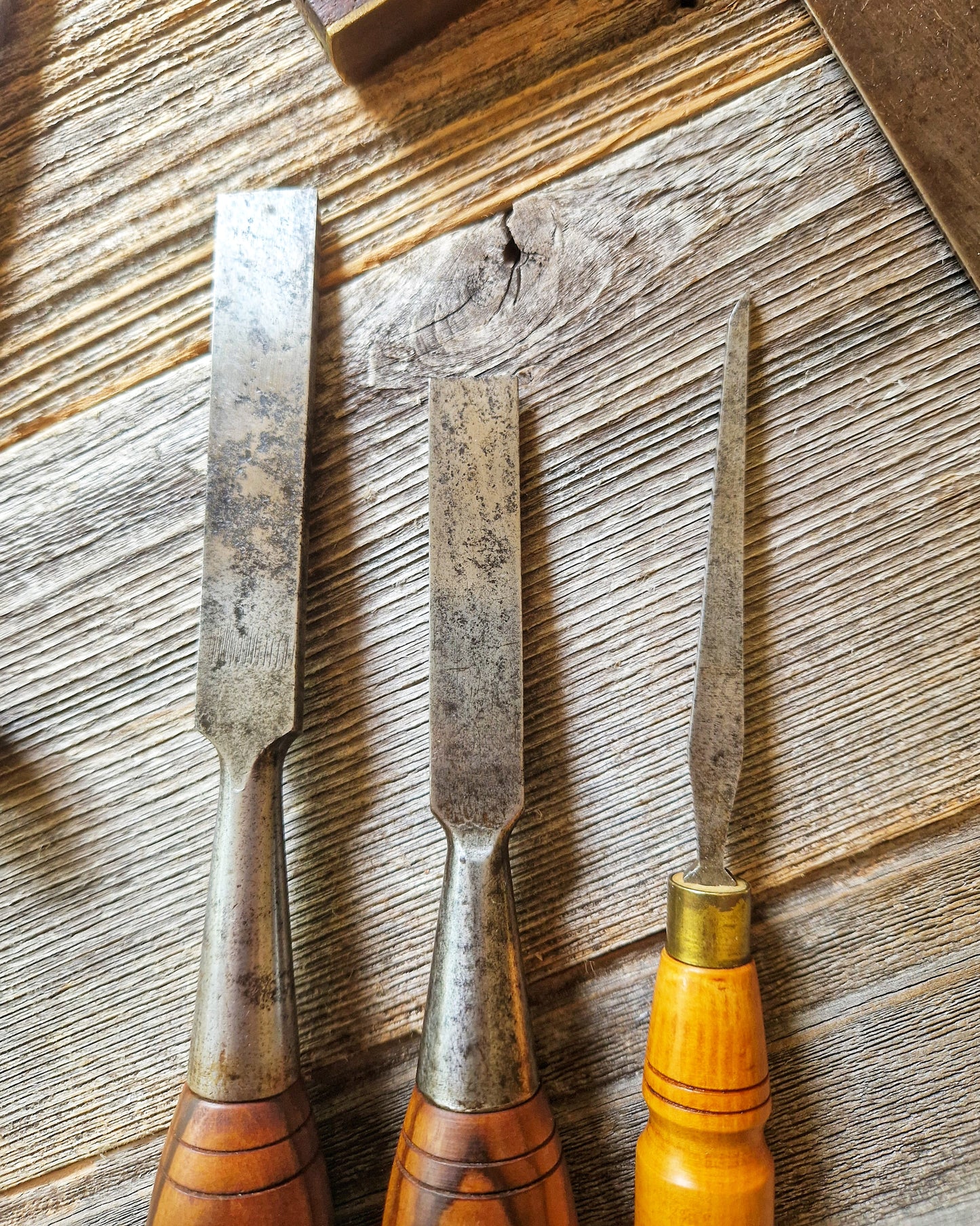 Set of 3 Woodworking Chisels including Marples, Sorby | Vintage Hand Tools c. 1935-1965