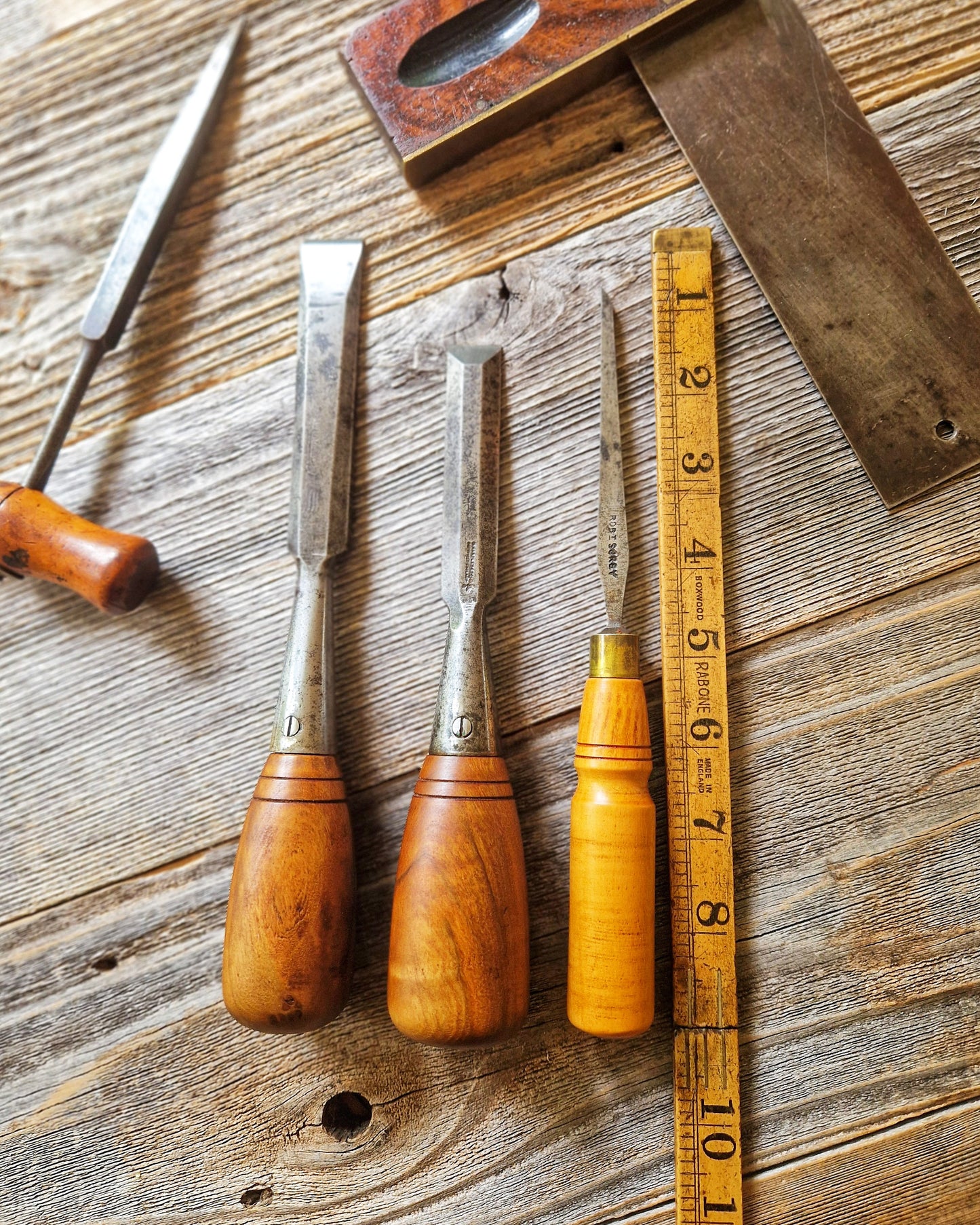 Set of 3 Woodworking Chisels including Marples, Sorby | Vintage Hand Tools c. 1935-1965