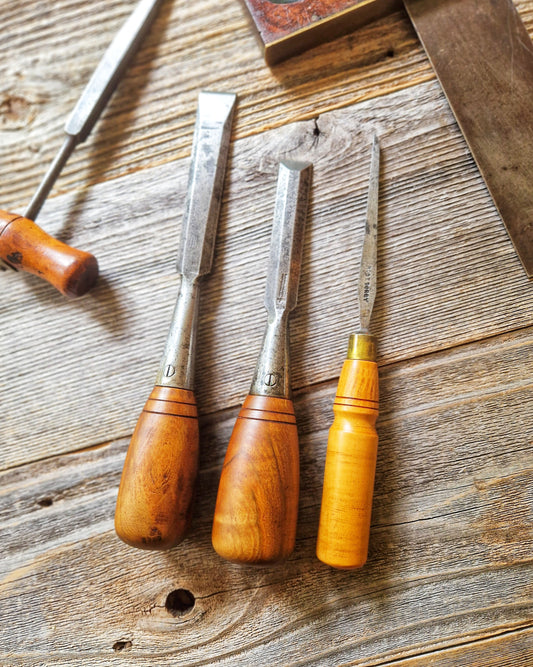 Set of 3 Woodworking Chisels including Marples, Sorby | Vintage Hand Tools c. 1935-1965