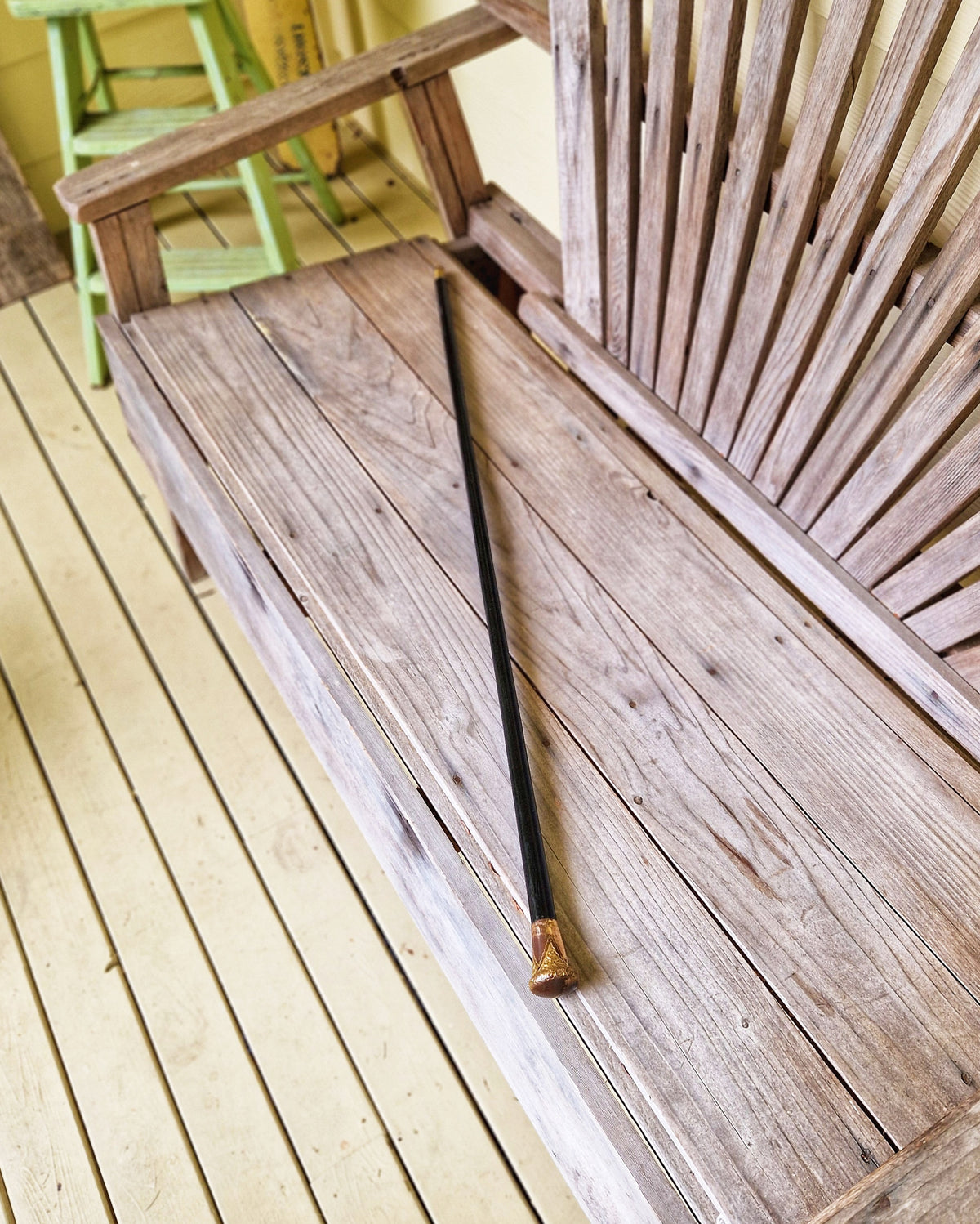 Antique Walking Cane with Gold-Plated Brass Knop and Ebonized Hardwood Shaft c. 1890-1910