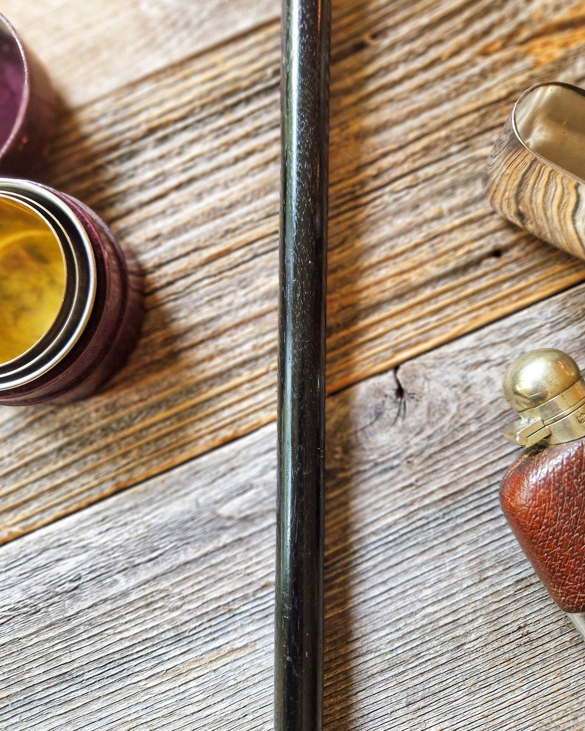 Antique Walking Cane with Gold-Plated Brass Knop and Ebonized Hardwood Shaft c. 1890-1910