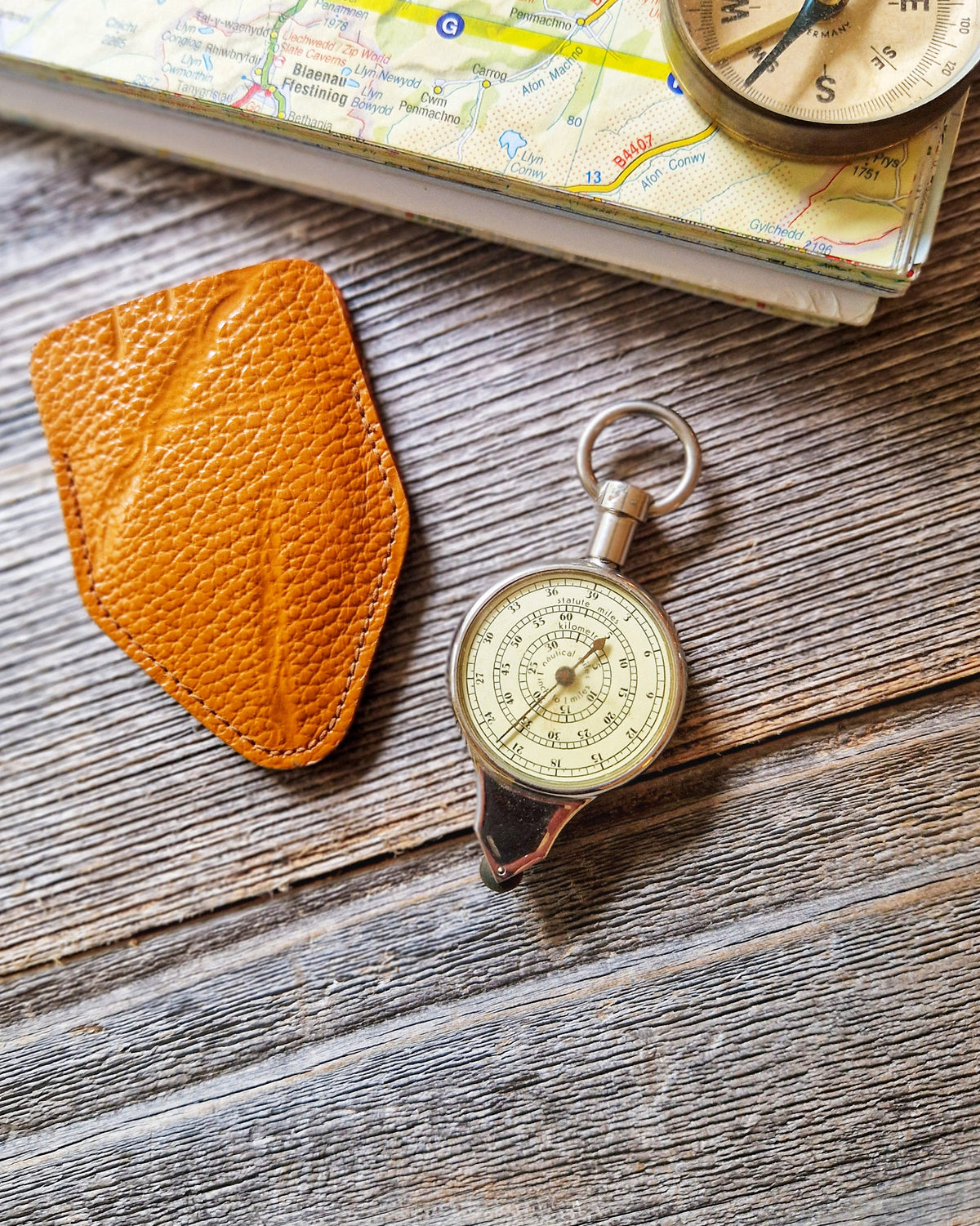1950s Dual-Sided German Opisometer with Leather Case | Vintage Map Measurer, Travel Gift