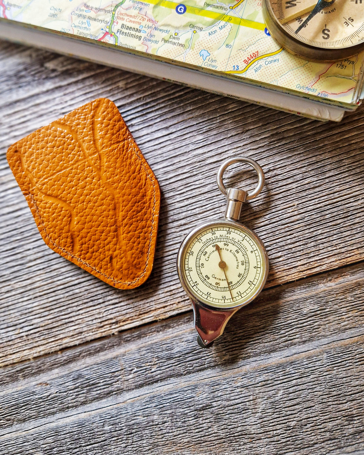 1950s Dual-Sided German Opisometer with Leather Case | Vintage Map Measurer, Travel Gift