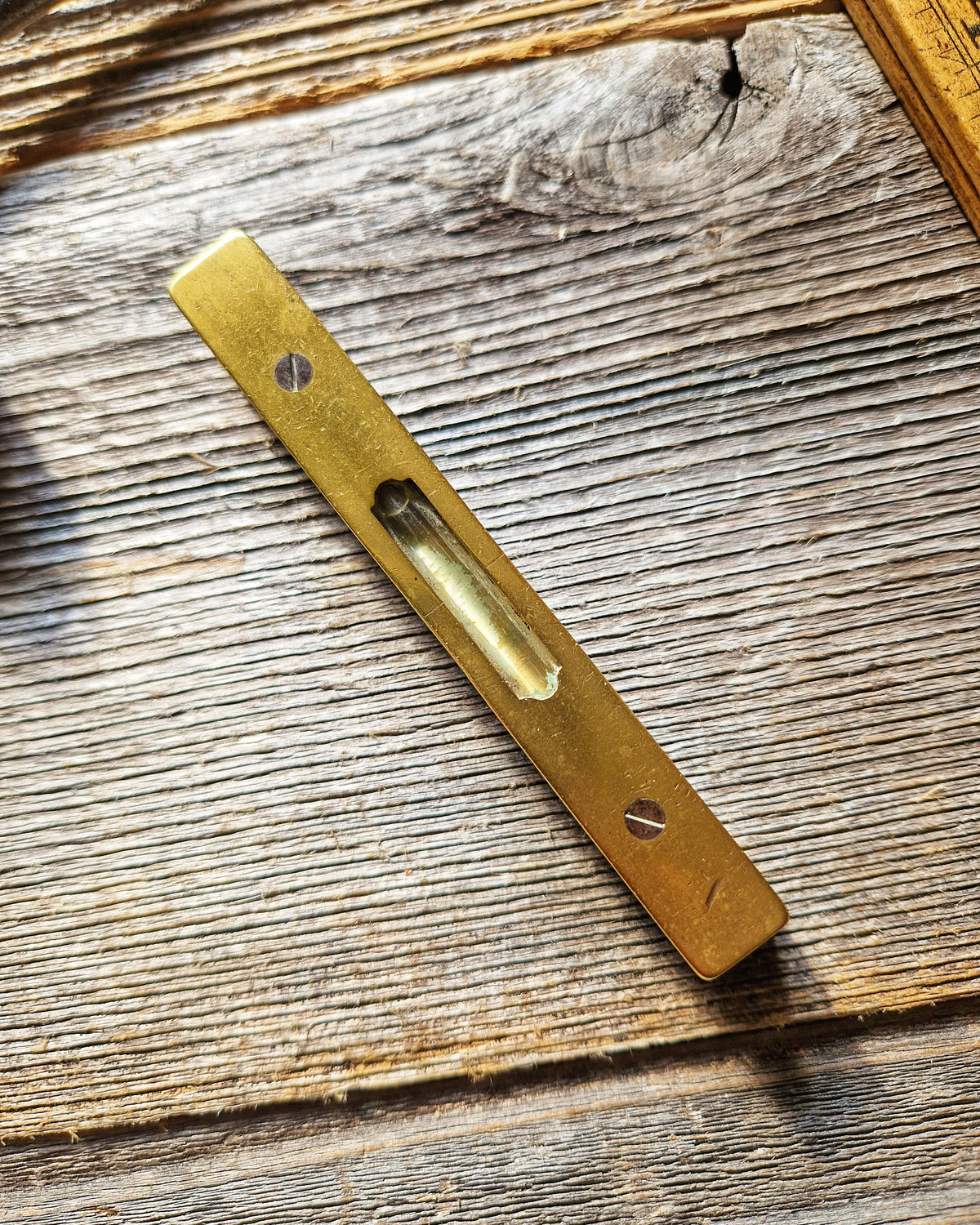 Antique English Brass & Ebony Pocket Spirit Level c. 1890-1910 | 4-Inch Woodworking Tool