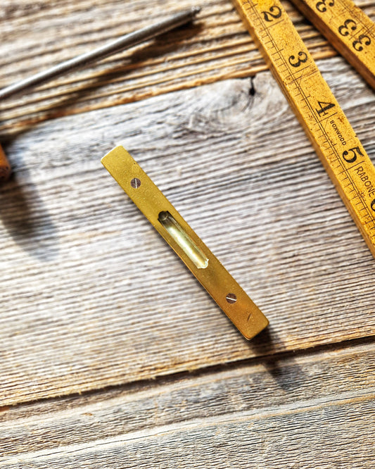 Antique English Brass & Ebony Pocket Spirit Level c. 1890-1910 | 4-Inch Woodworking Tool