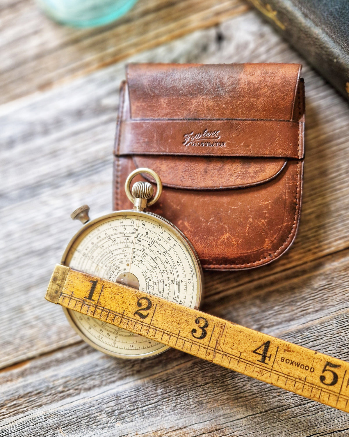 1930s Fowler’s Long Scale Calculator in Original Leather Case | Vintage English Circular Slide Rule