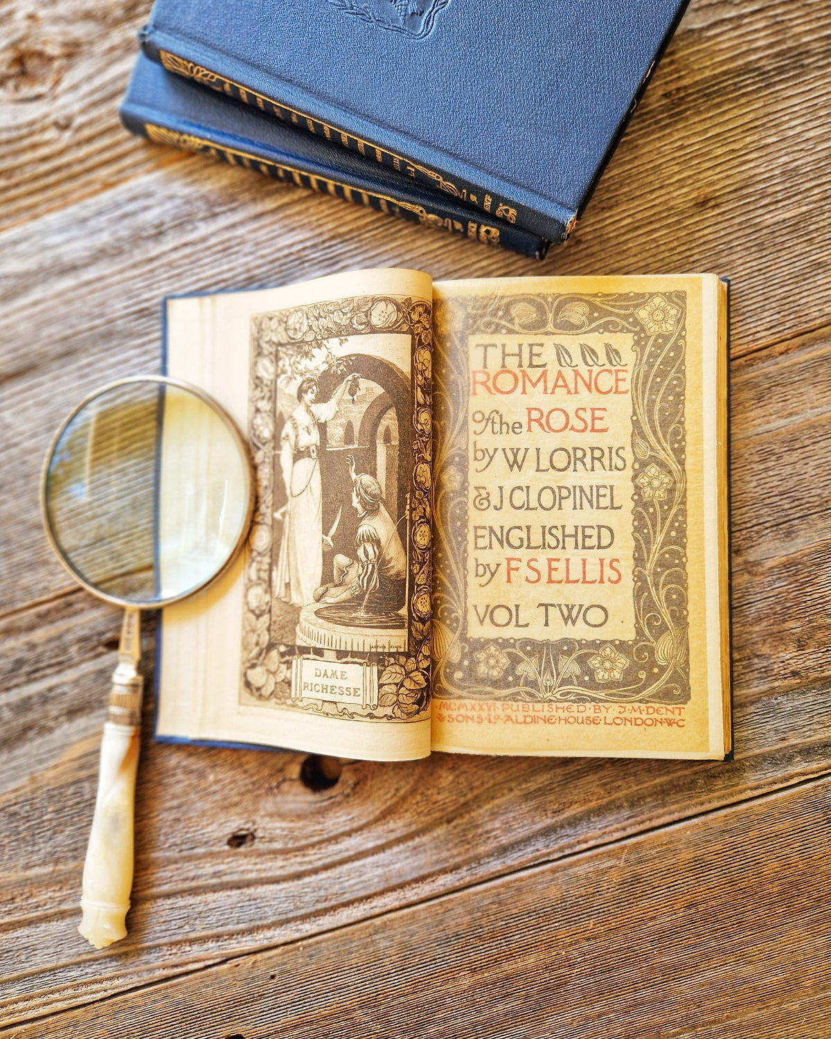 The Romance of the Rose, 1937 3-Volume Set | J.M. Dent Temple Classics, Gilt Spines & Ornamental Title Pages