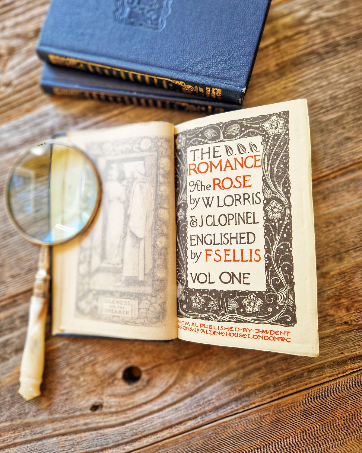 The Romance of the Rose, 1937 3-Volume Set | J.M. Dent Temple Classics, Gilt Spines & Ornamental Title Pages