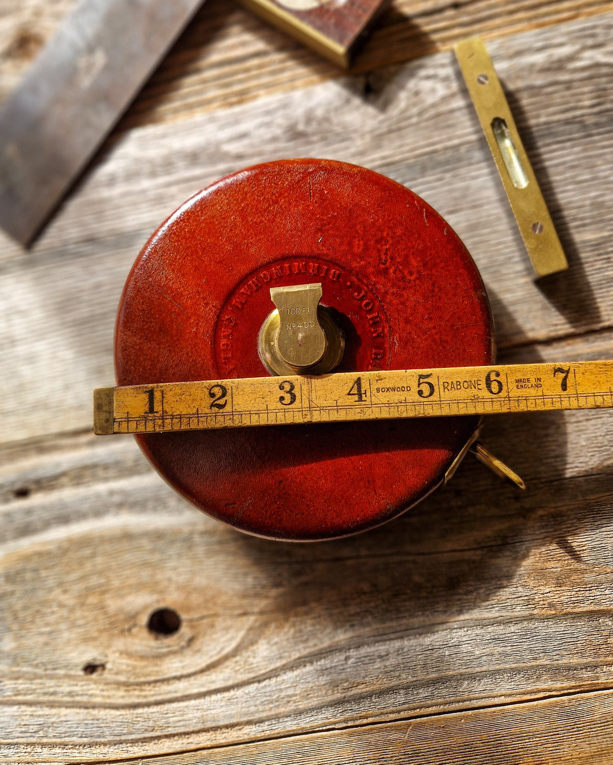 1930s Rabone 100-foot Tape Measure in Leather Case, No. 400 | Vintage English Surveying Tool