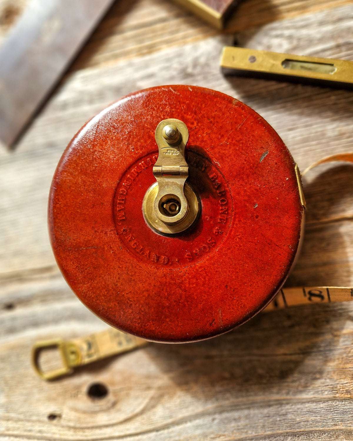 1930s Rabone 100-foot Tape Measure in Leather Case, No. 400 | Vintage English Surveying Tool
