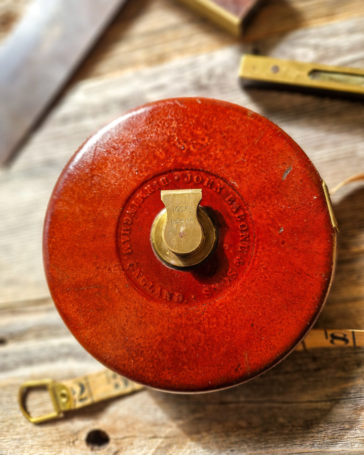 1930s Rabone 100-foot Tape Measure in Leather Case, No. 400 | Vintage English Surveying Tool