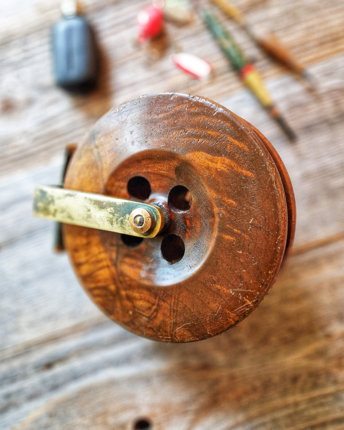 6-Inch Strap-back Walnut & Brass Fishing Reel c. 1900-1930 | Vintage English Nottingham Reel