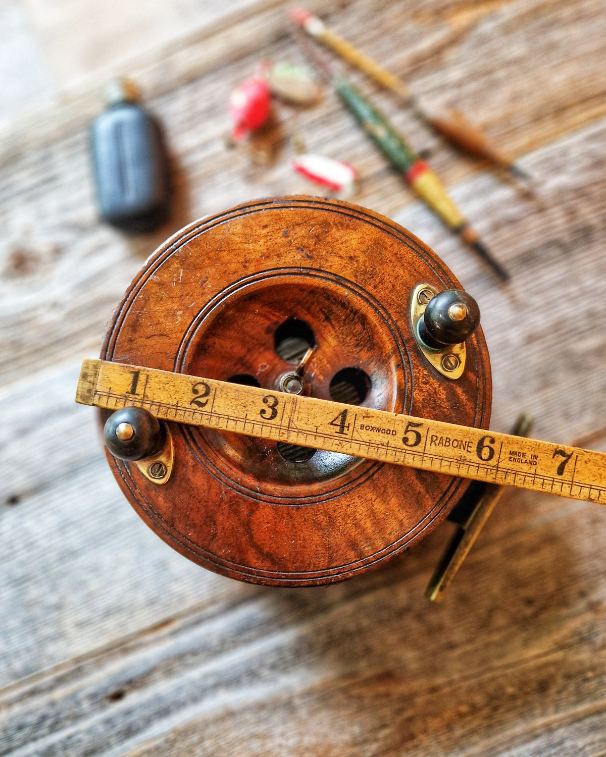 6-Inch Strap-back Walnut & Brass Fishing Reel c. 1900-1930 | Vintage English Nottingham Reel