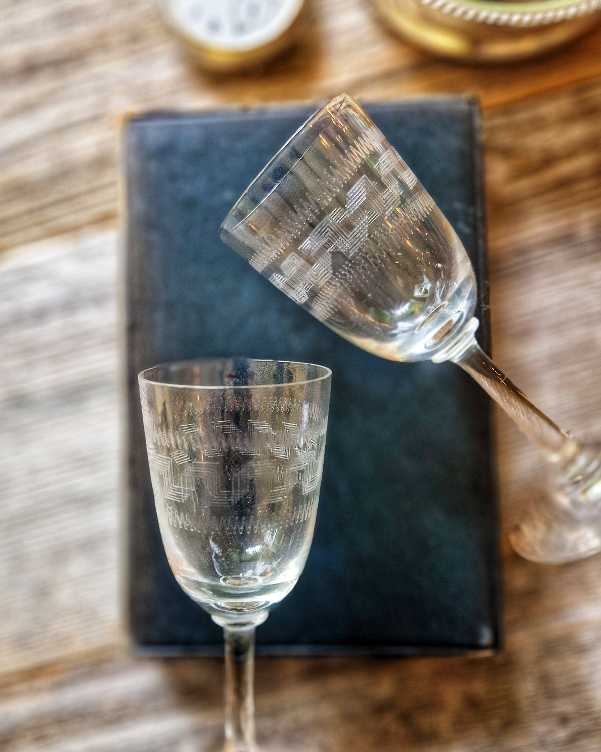 Pair of Edwardian Greek Key Port Glasses c. 1900–1915 | English Antique Barware