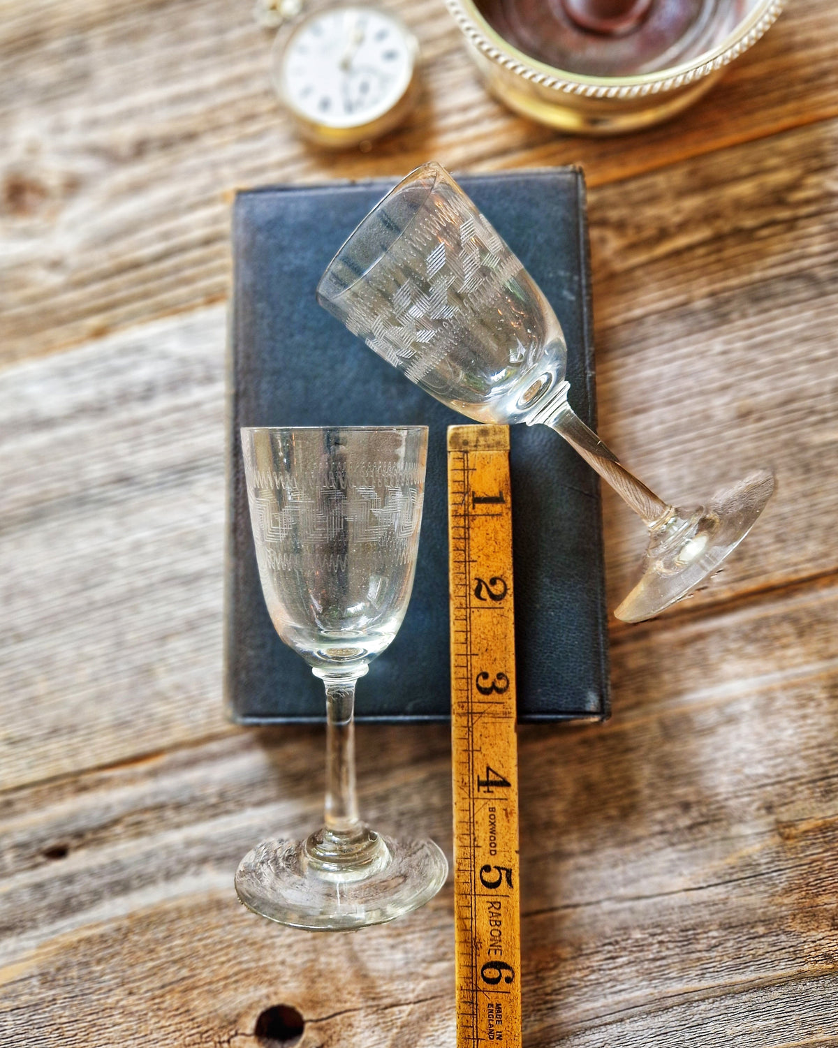 Pair of Edwardian Greek Key Port Glasses c. 1900–1915 | English Antique Barware