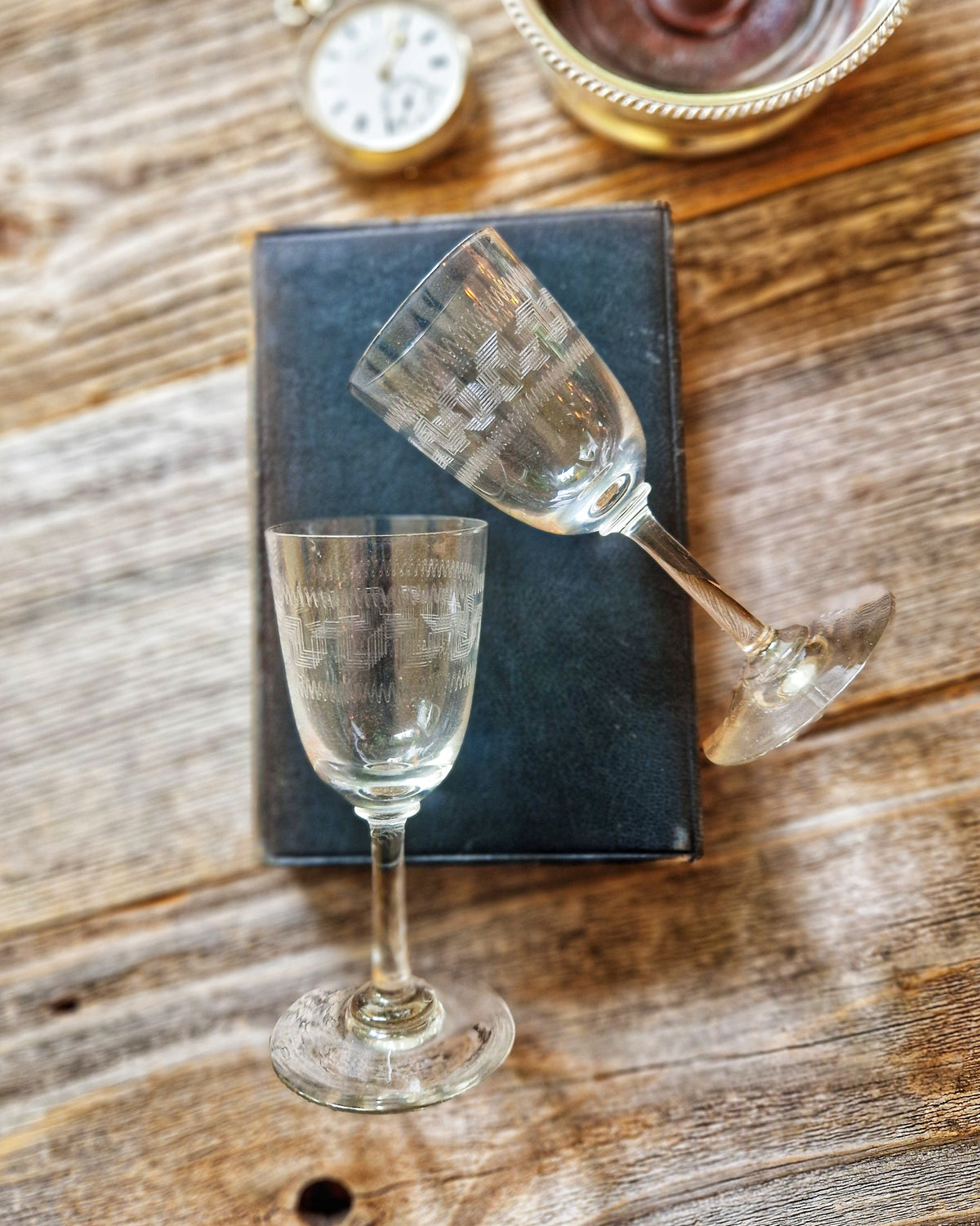Pair of Edwardian Greek Key Port Glasses c. 1900–1915 | English Antique Barware