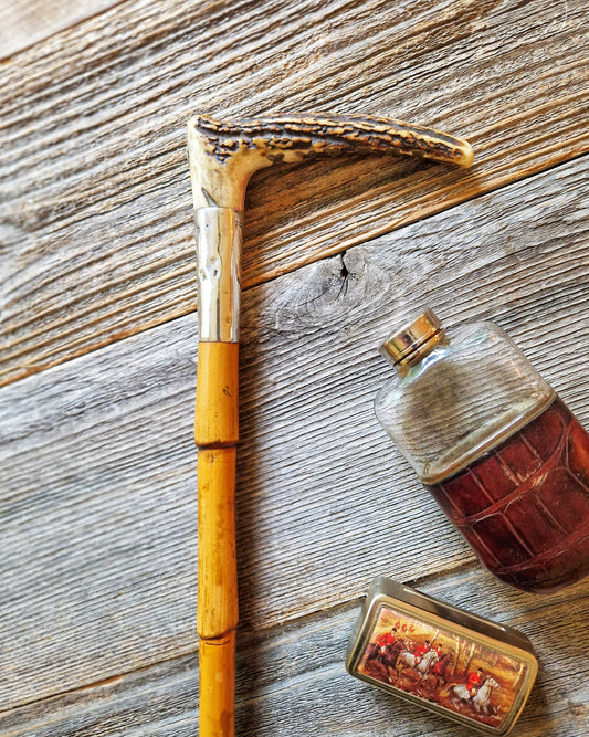 1919 G. & J. Zair Antler-Handled Riding Crop with Silver Collar | Antique Equestrian Accessory