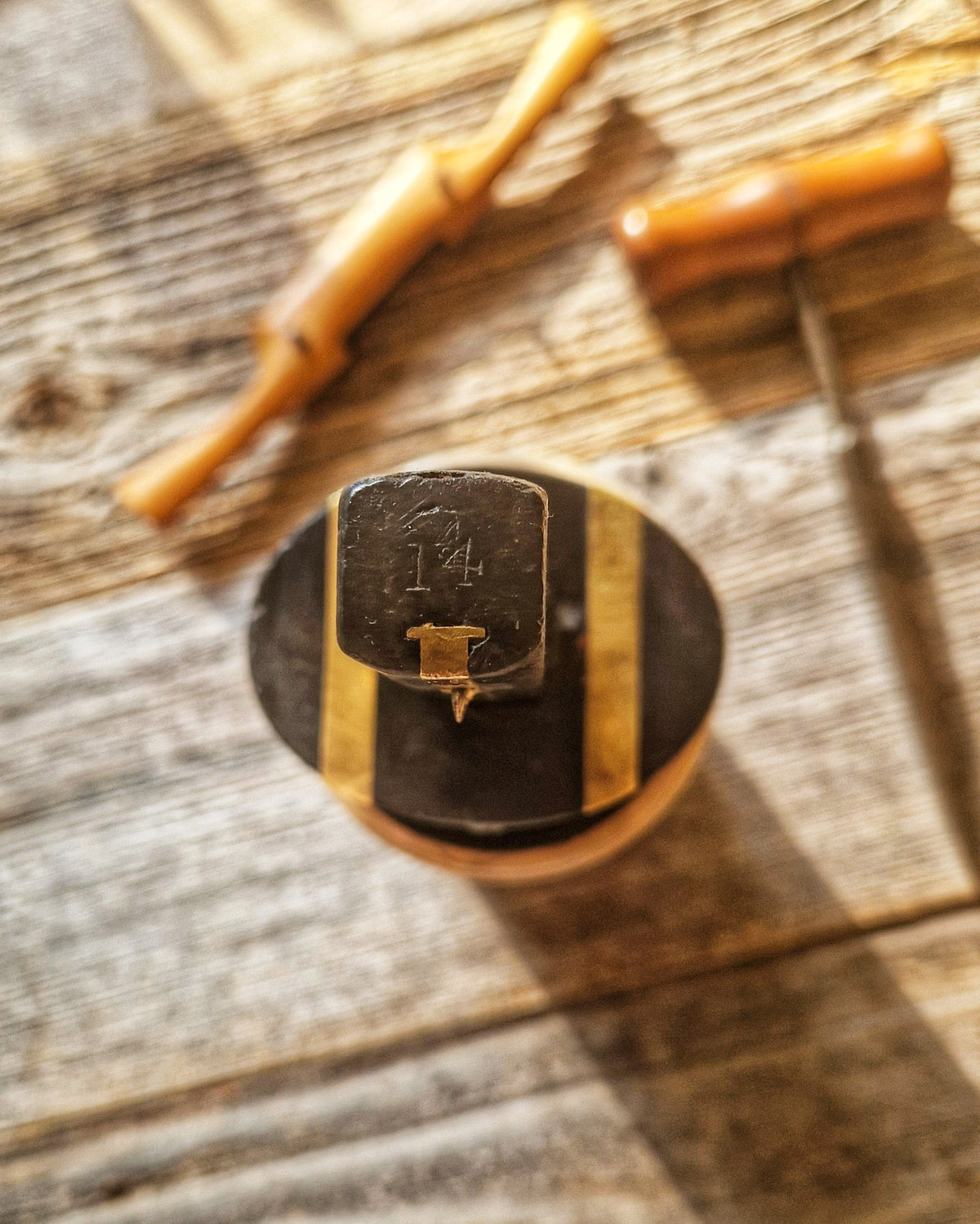 1930s Turnscrew Mortise Gauge in Ebony & Brass | Vintage English Woodworking Tool
