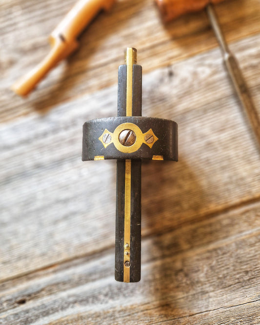1930s Turnscrew Mortise Gauge in Ebony & Brass | Vintage English Woodworking Tool
