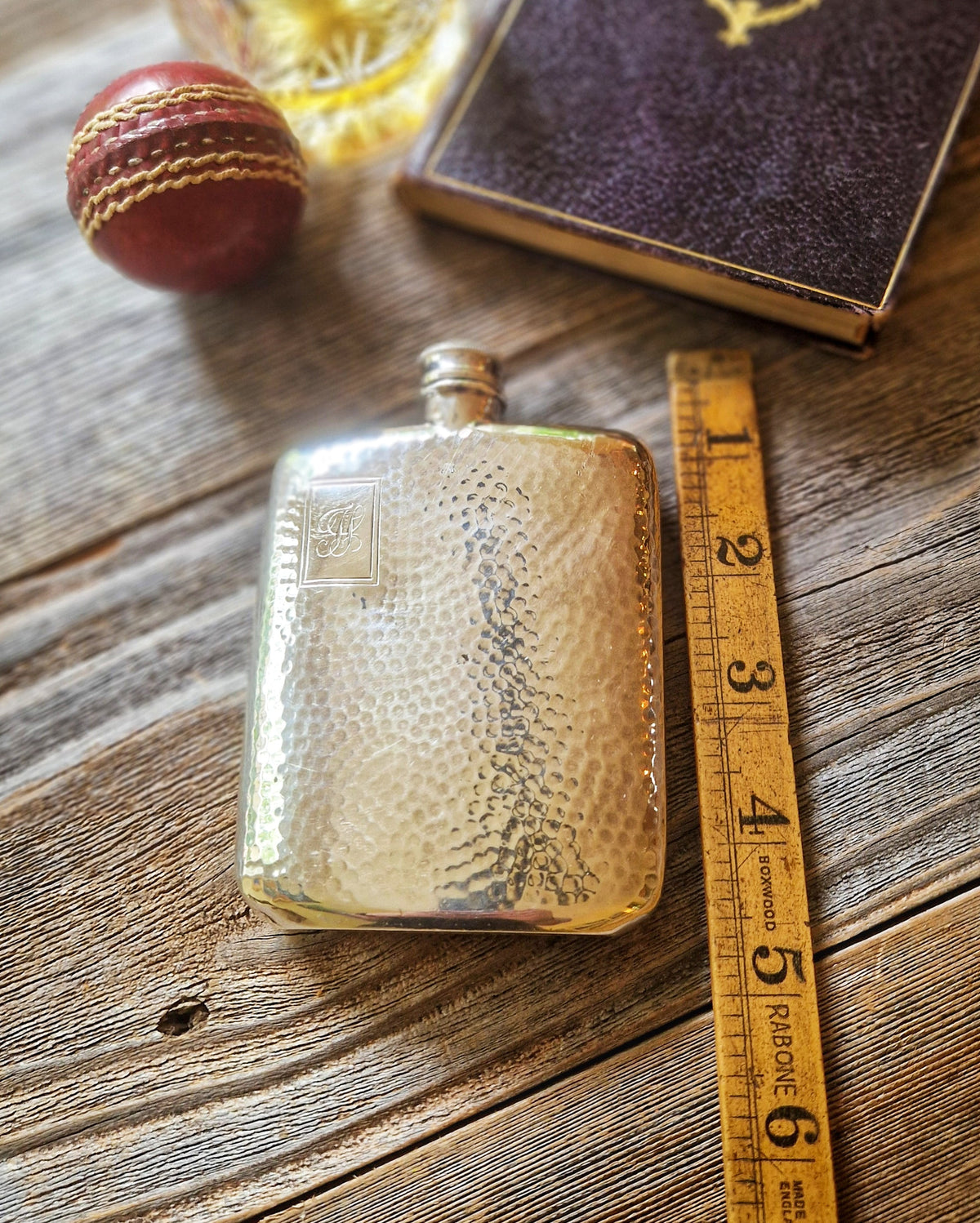 1930s James Dixon Silver-Plated Hip Flask, Model 45 | Vintage 4-1/2 Inch English Flask with Hammered Finish