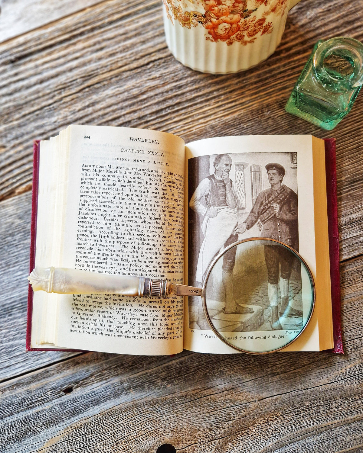 1940s Collins Pocket Edition of Waverley by Sir Walter Scott | Red Leatherette with Gilt Stamping