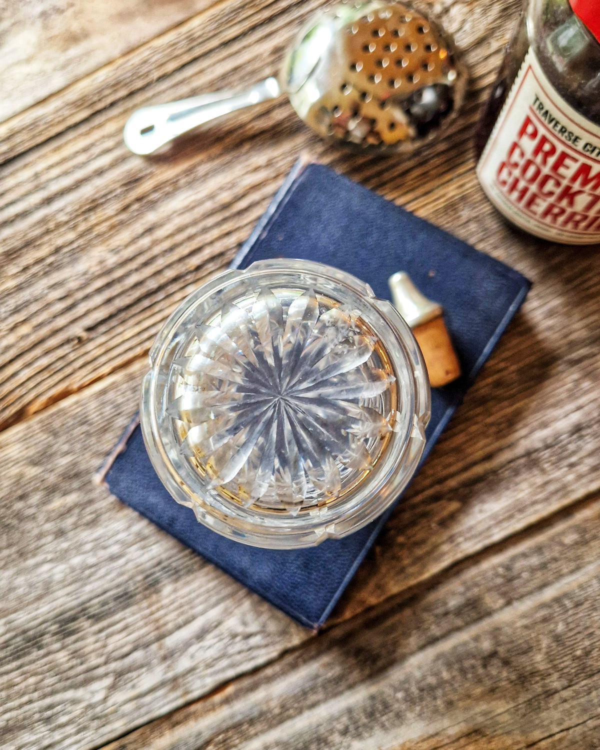 1950s Cut-Crystal Bitters Bottle by Richardson with Sterling Silver Spout | Mid-Century English Barware