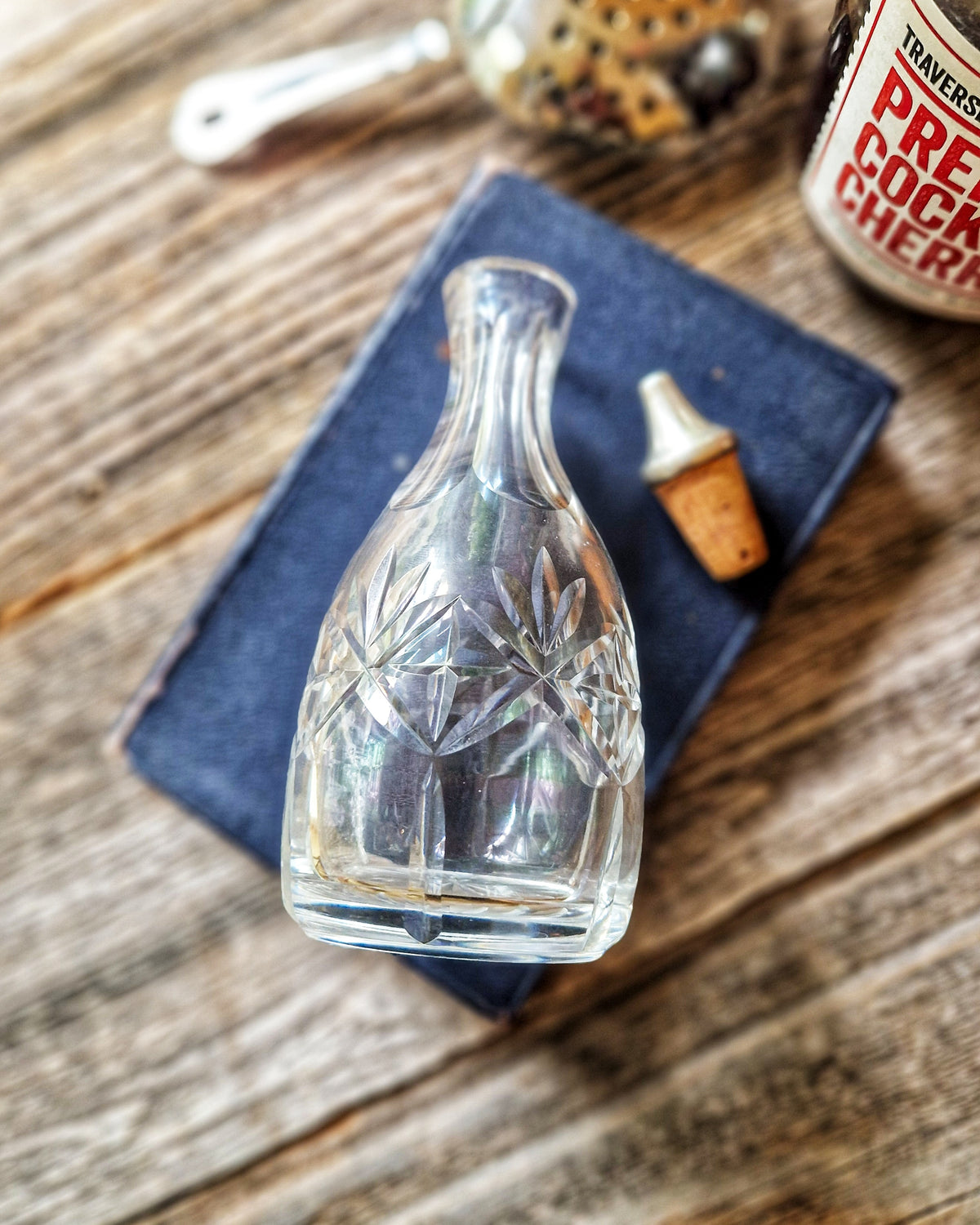 1950s Cut-Crystal Bitters Bottle by Richardson with Sterling Silver Spout | Mid-Century English Barware