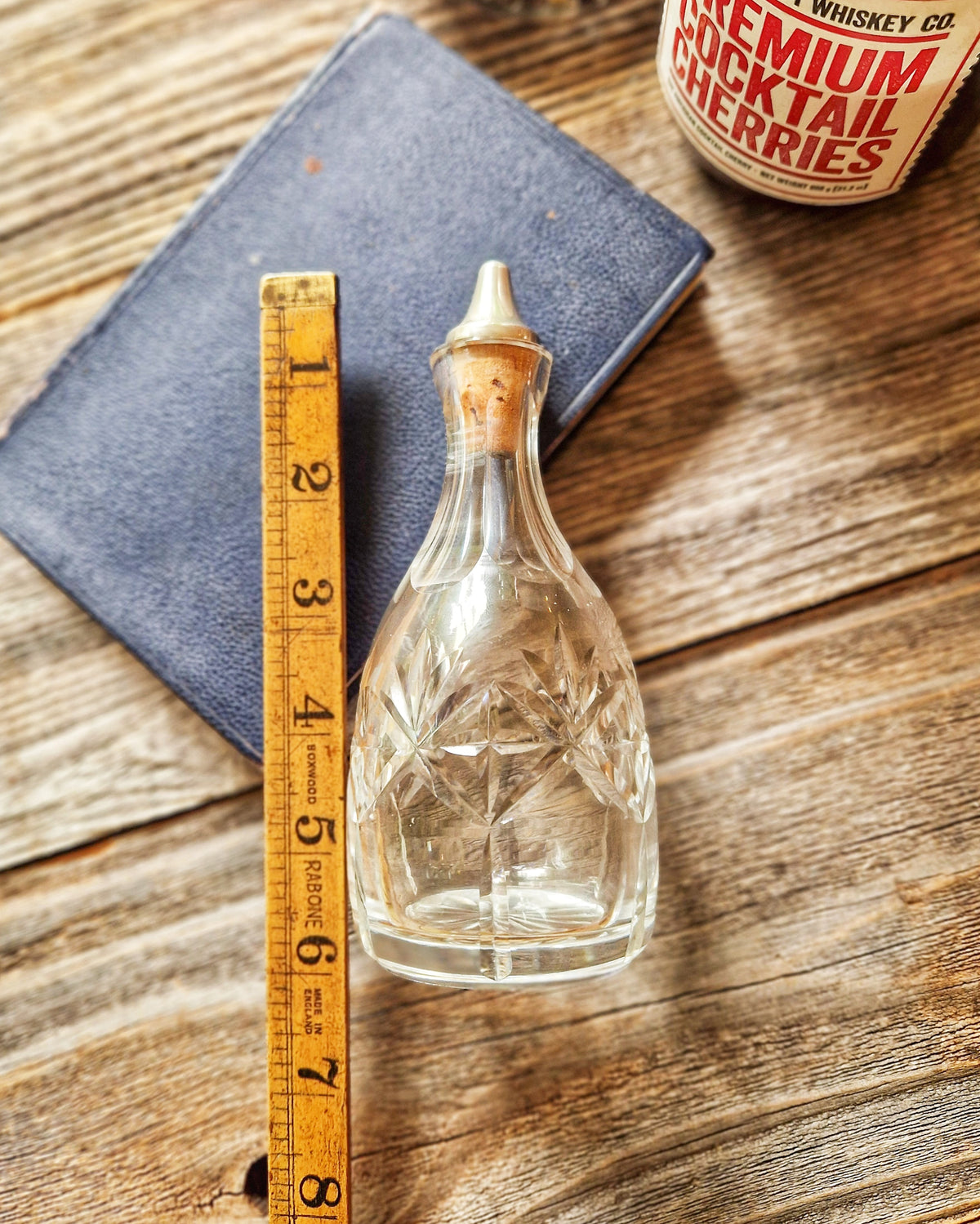 1950s Cut-Crystal Bitters Bottle by Richardson with Sterling Silver Spout | Mid-Century English Barware