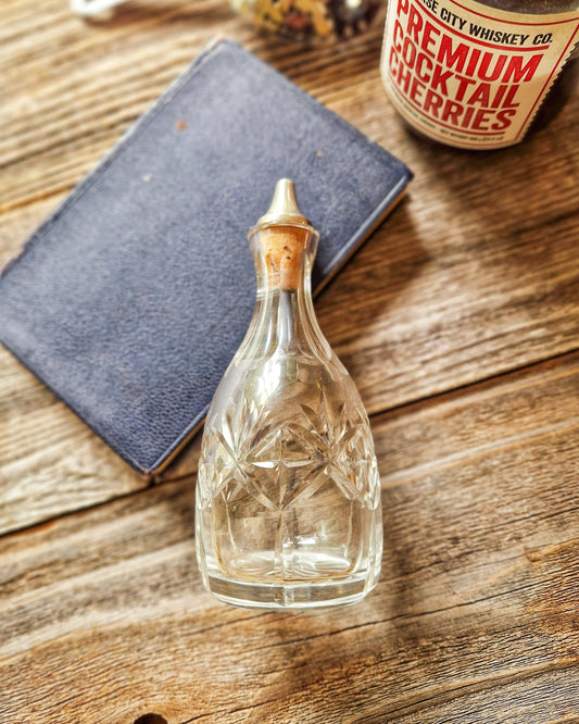 1950s Cut-Crystal Bitters Bottle by Richardson with Sterling Silver Spout | Mid-Century English Barware