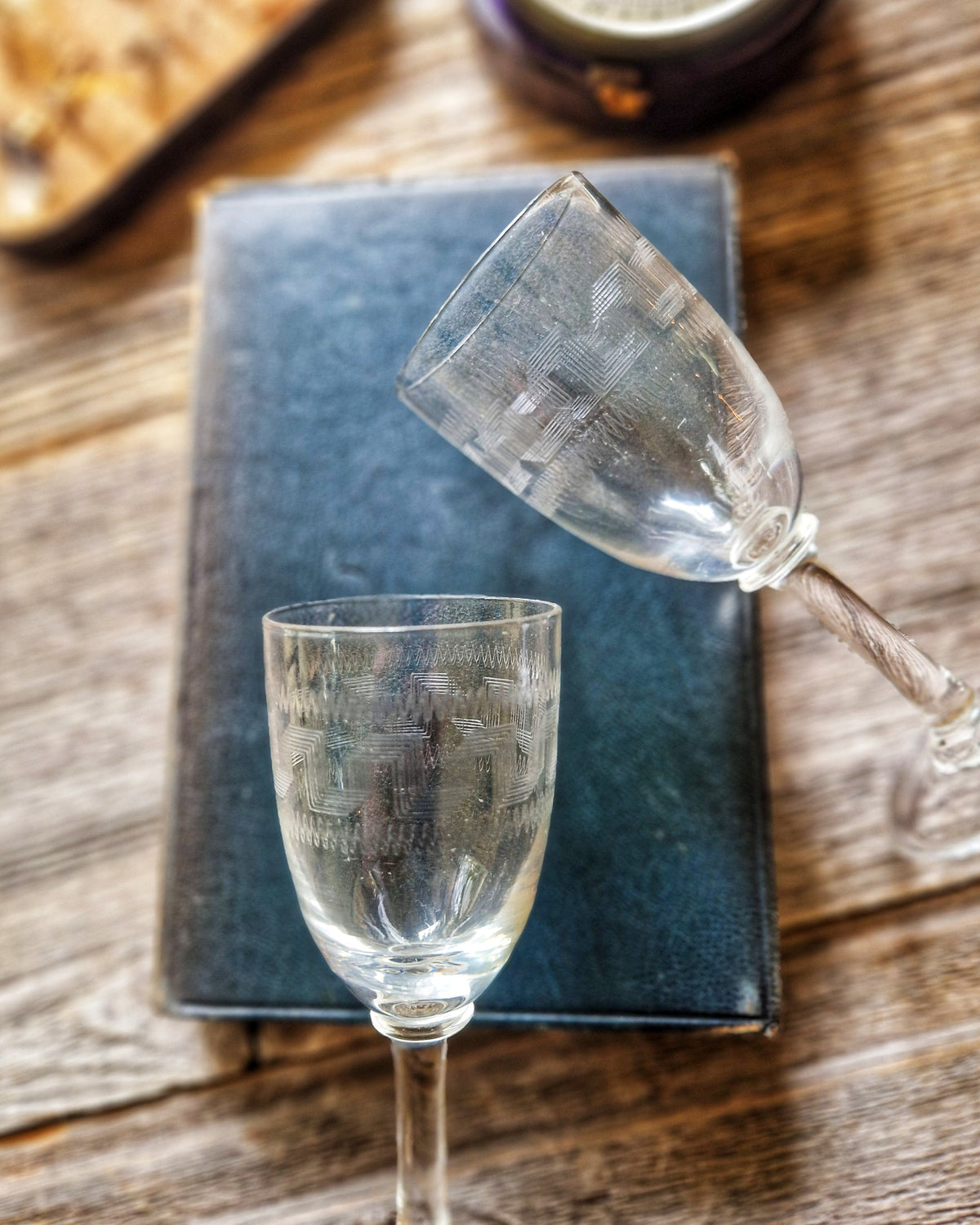 Pair of Edwardian Greek Key Port Glasses c. 1900–1915 | English Antique Barware