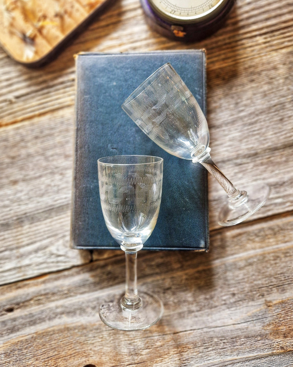 Pair of Edwardian Greek Key Port Glasses c. 1900–1915 | English Antique Barware