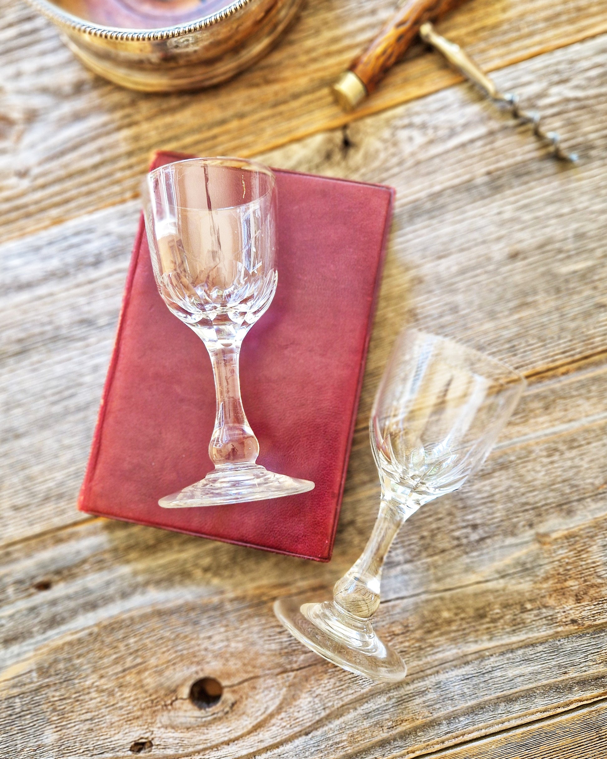 Pair of Hand-Blown Antique Port Glasses c. 1850-1880 | Petal Cut Victorian Barware